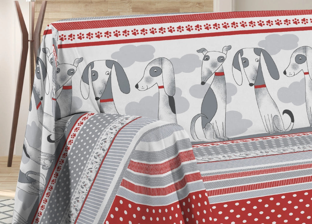 Telo Arredo Multiuso Linea Pensieri Delicati In Cotone Disegno Bau Bau - Matrimoniale - Rosso