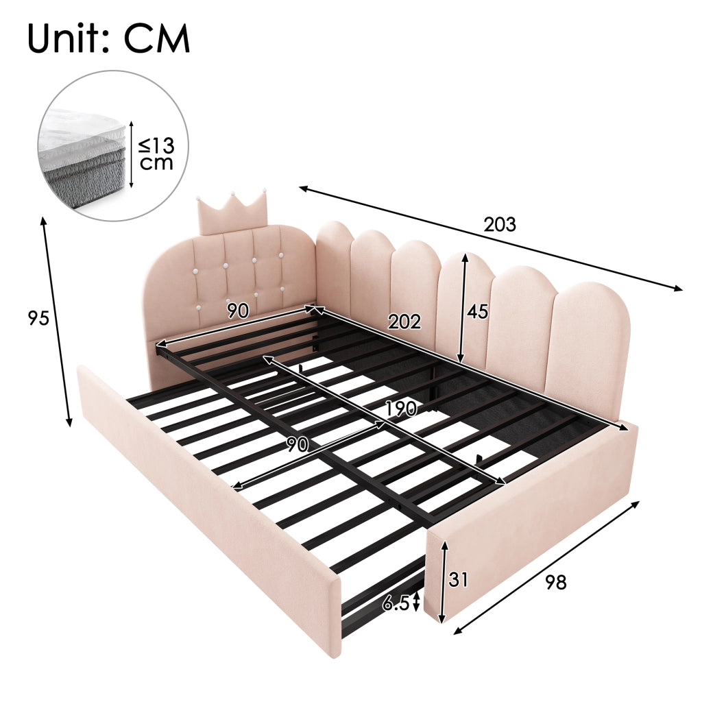 Letto sofa con letto estraibile velluto rosa 90x200 cm