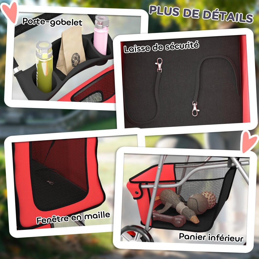 Carrello pieghevole per animali ¨C Minimal ¨C 75x45x97 cm rosso