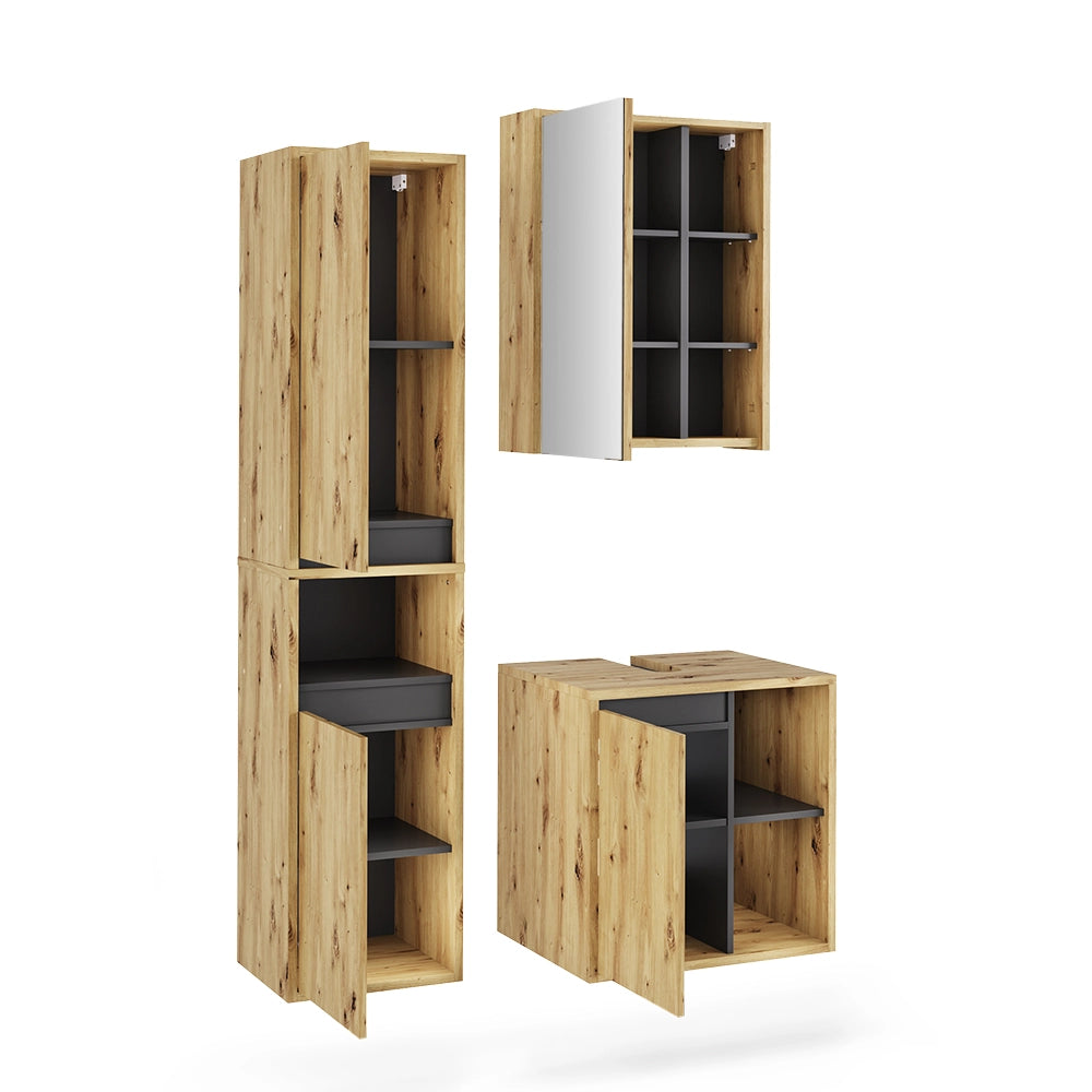 Vicco Set di mobili da bagno Artigiano/grigio 3 parti