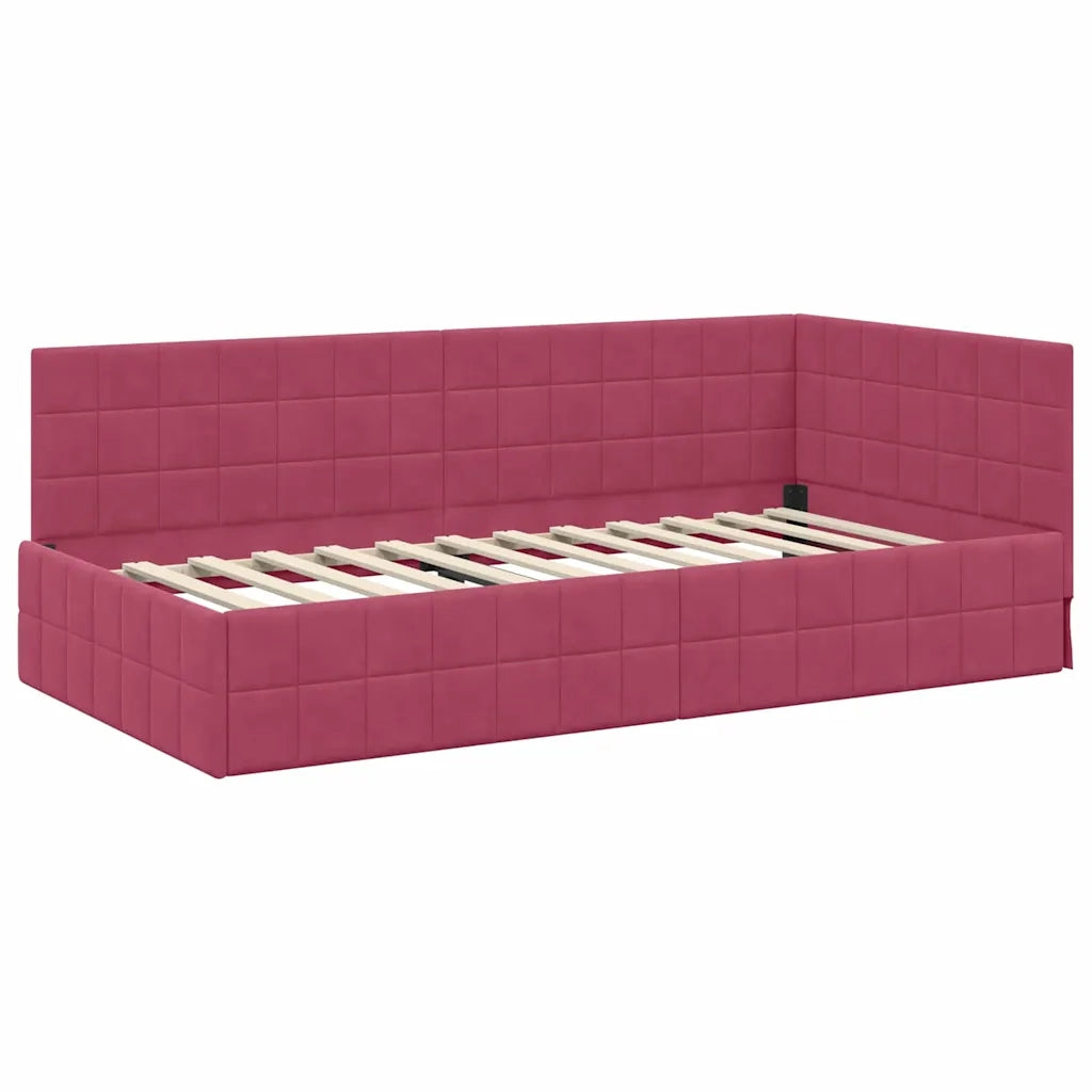 Cornice del letto ad angolo Rosso Vino 100 cm x 200 cm Velluto
