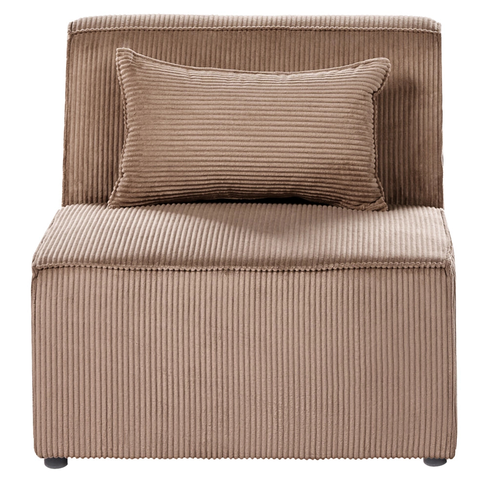 Sezione a 1 posto in velluto a coste color sabbia beige, modulo divano moderno a 1 posto