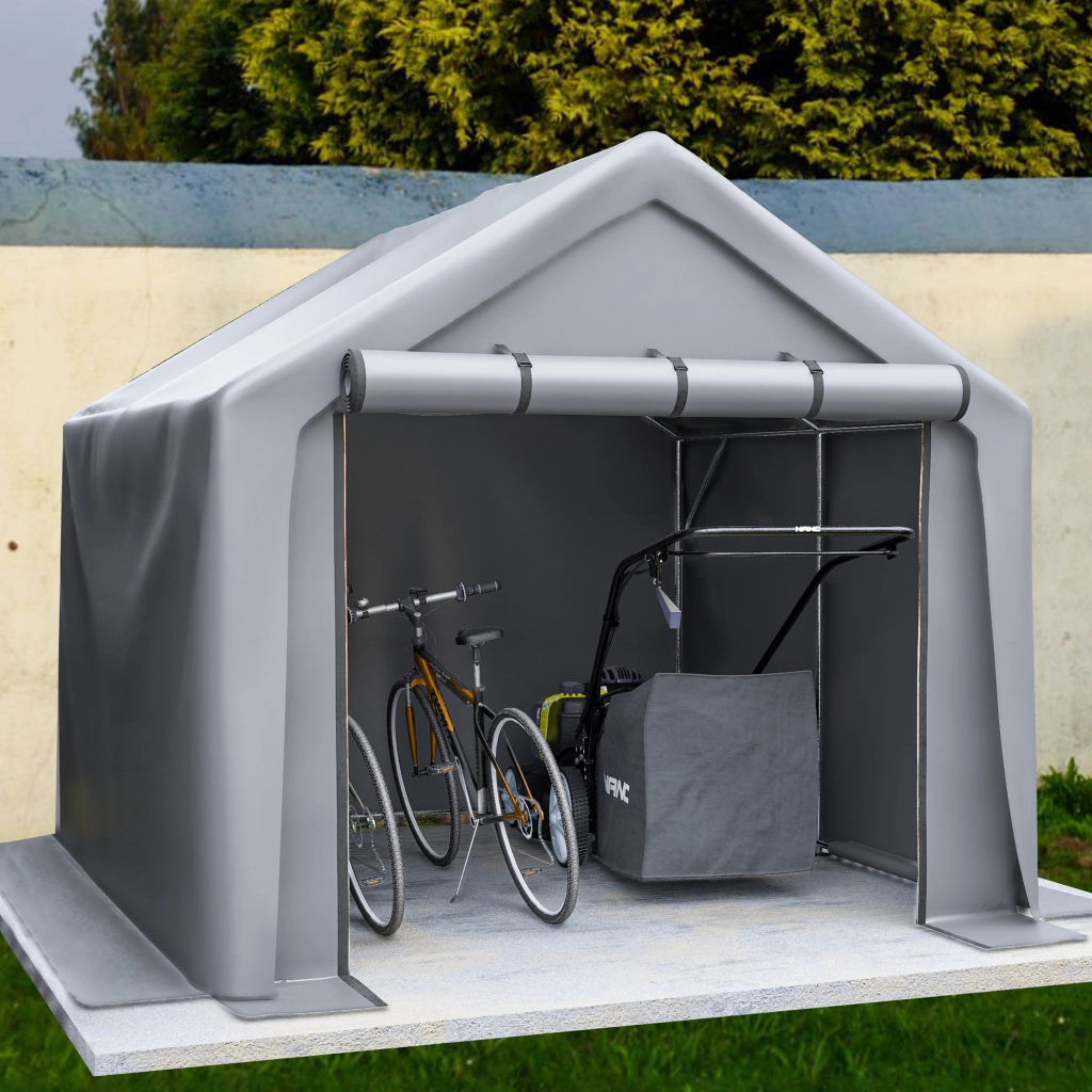 Tenda garage per biciclette e attrezzi da esterno in metallo grigio scuro con tela impermeabile 244 × 241 × 217 cm