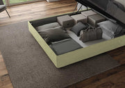 BS COM Letto queen size contenitore imbottito 150x190 microfibra tè verde Large