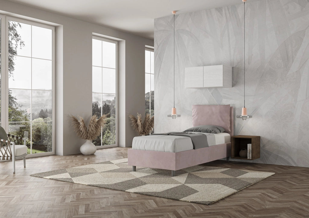 BS COM Letto singolo senza rete imbottito 90x210 microfibra glicine