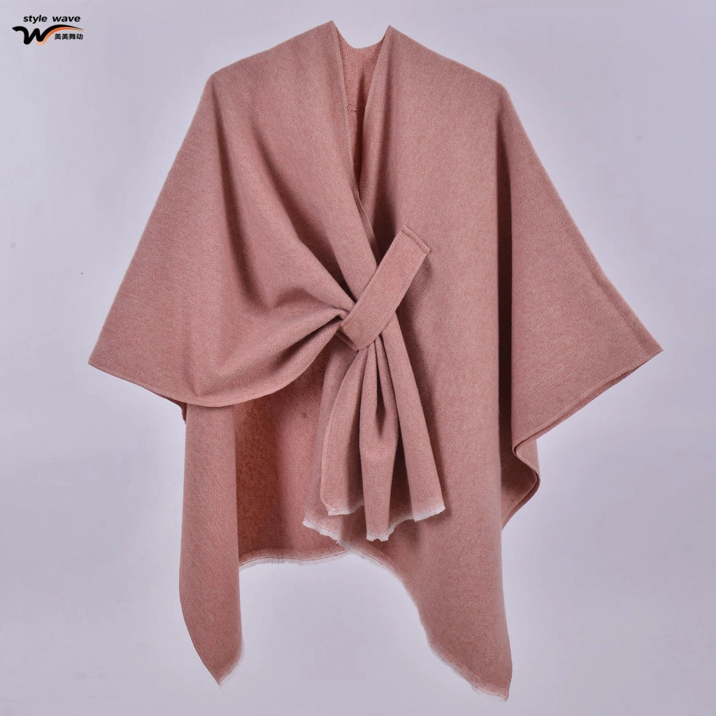 Sciarpa da donna, elegante mantello con cintura diagonale monocromatica