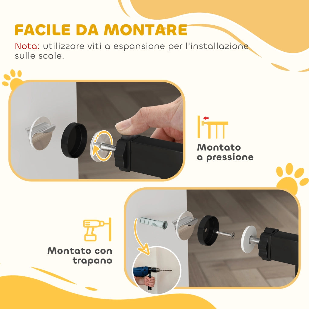 Cancello per Cani e Animali Domestici 68x77 cm con Chiusura Automatica per Scale e Ingressi Nero