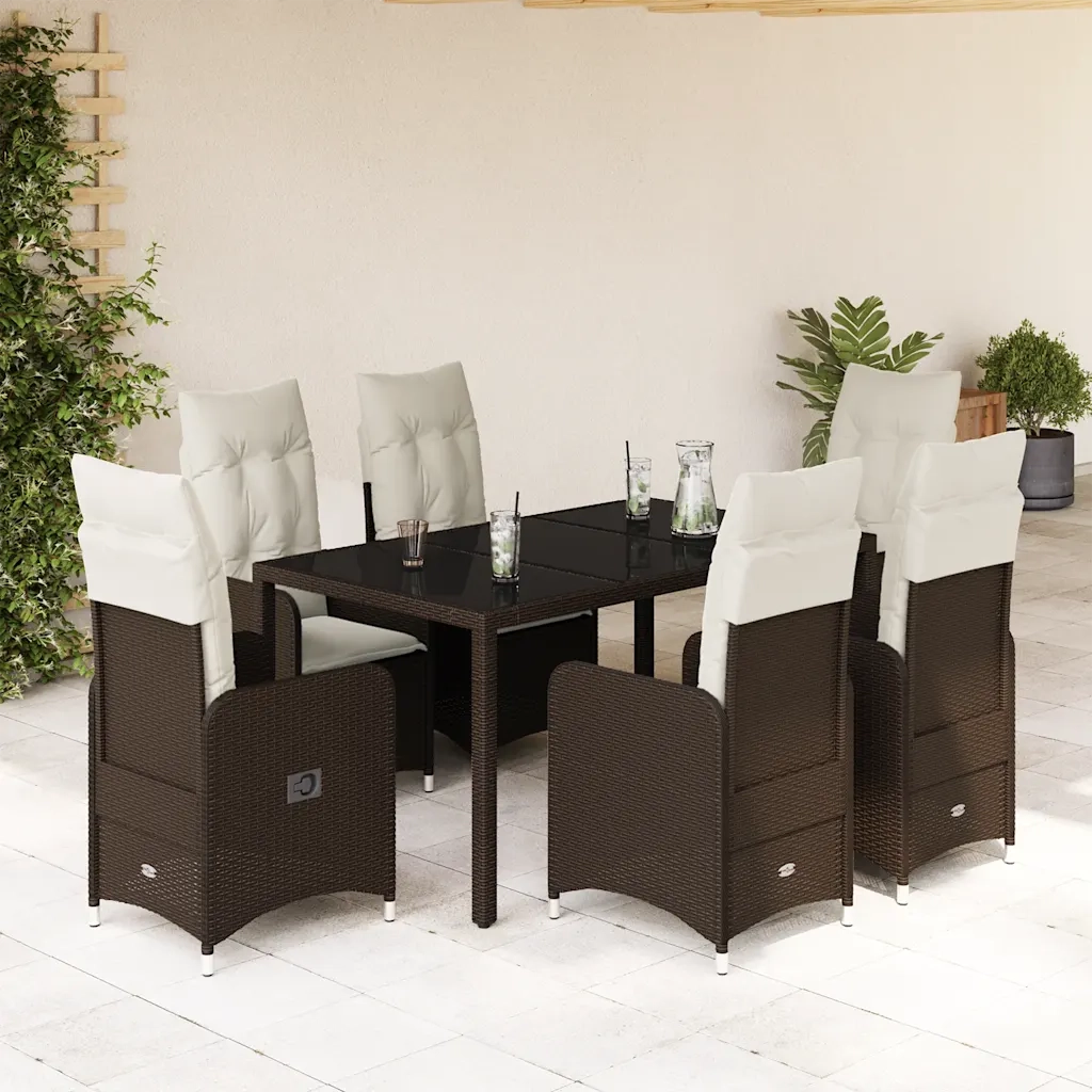 Set Bistrò da Giardino 7 pz con Cuscini in Polyrattan Marrone 3277068