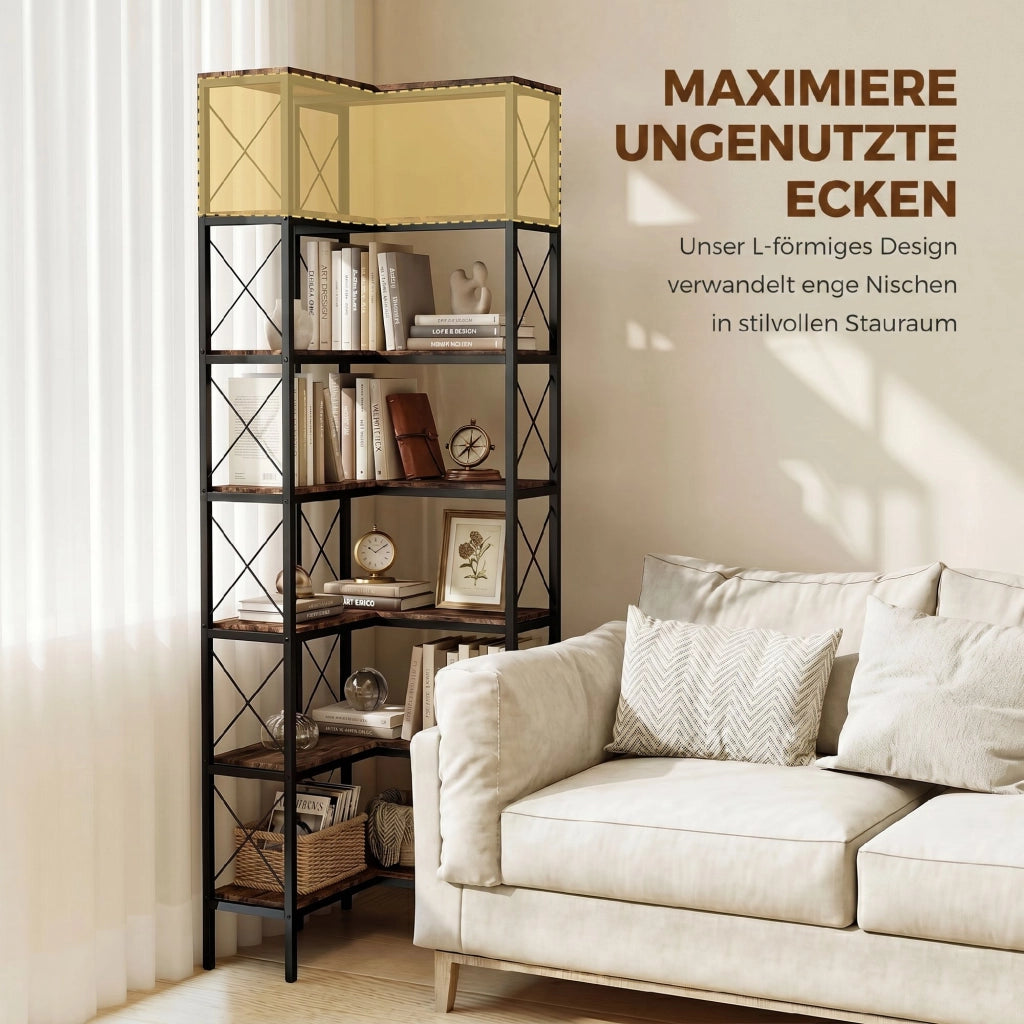 Libreria a L in legno e metallo ¨C Minimal ¨C rustico marrone 60x60x200 cm