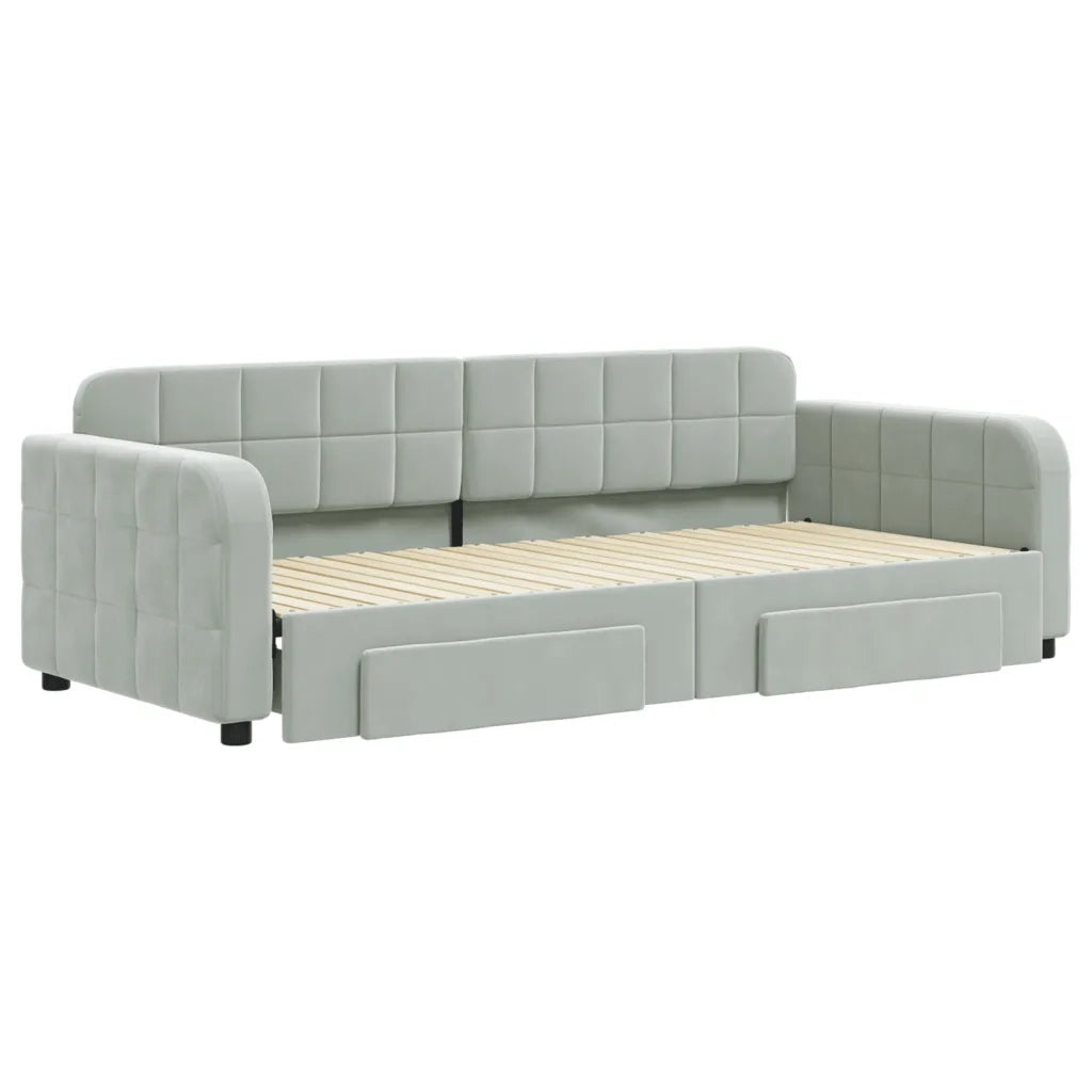 Divano Letto Estraibile Cassetti Grigio Chiaro 90x200cm Velluto 3196977