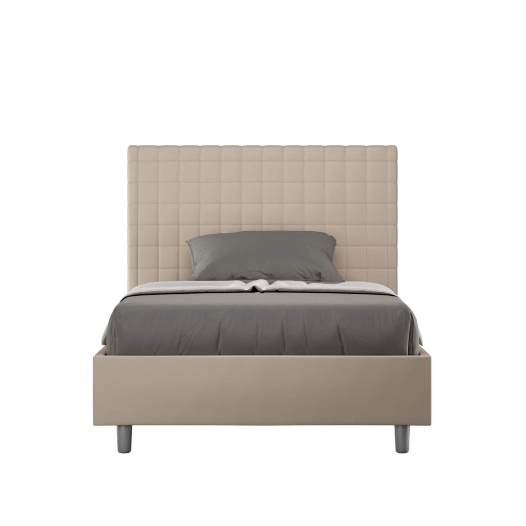 Letto una piazza e mezza con rete imbottito 110x190 similpelle tortora Sunny
