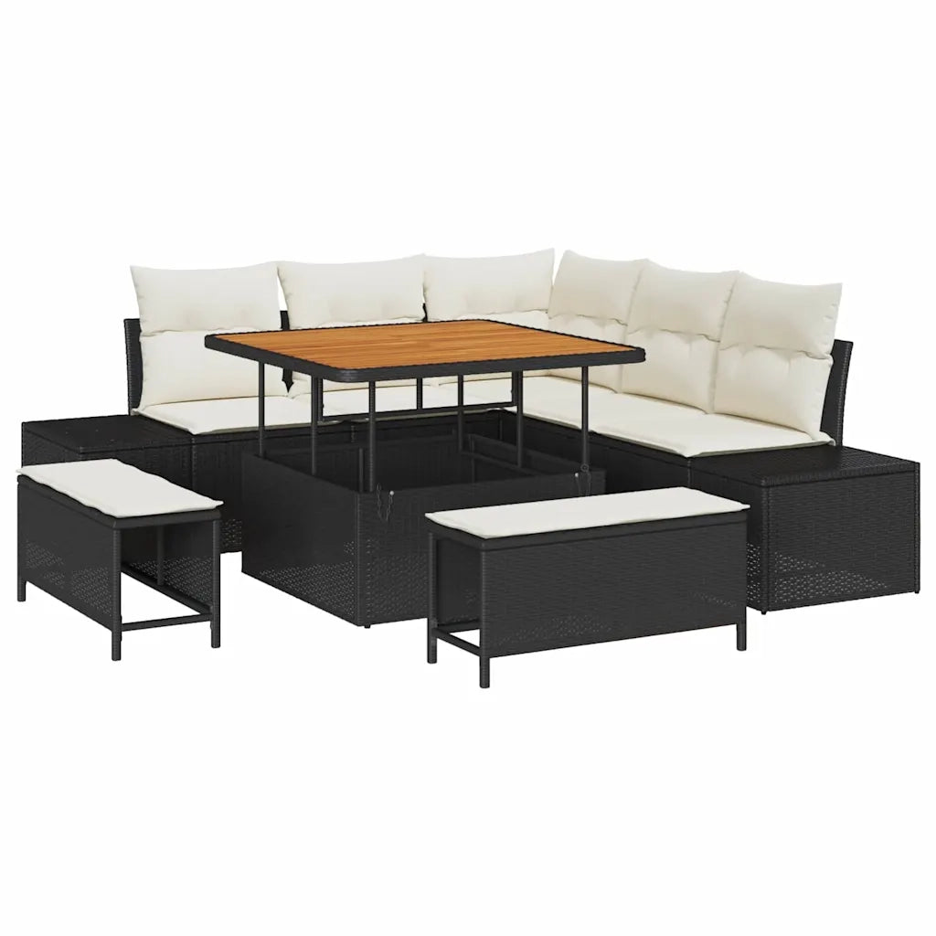 Set Divano da Giardino con cuscino 8 pcs Nero polyrattan