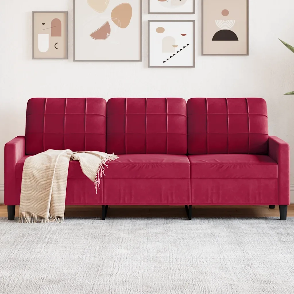 Divano a 3 Posti Rosso Vino 180 cm in Velluto 4007638