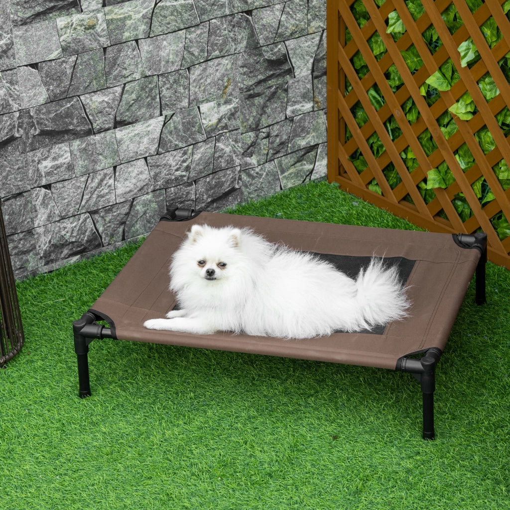 Letto rialzato per cani in acciaio marrone con rete traspirante per interno ed esterno 76 × 61 × 18 cm