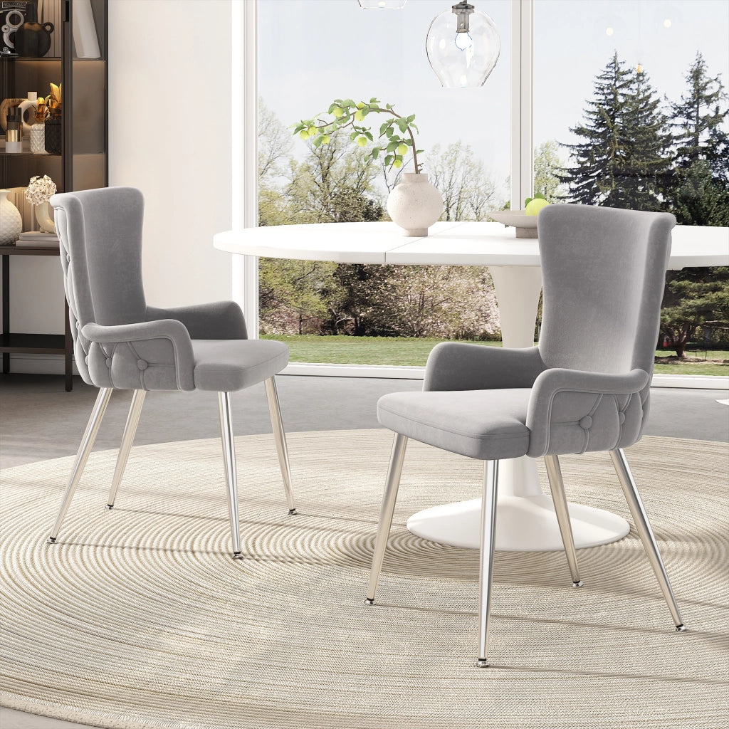 SEDIA in velluto 62,87x58,42x55,88 cm Grigio, Set da 2 pezzi