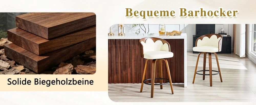 Set 2 Sgabelli da Bar con Schienale Floreale ¨C MINIMAL ¨C Legno Curvato, Ecopelle, Metallo, Moderno