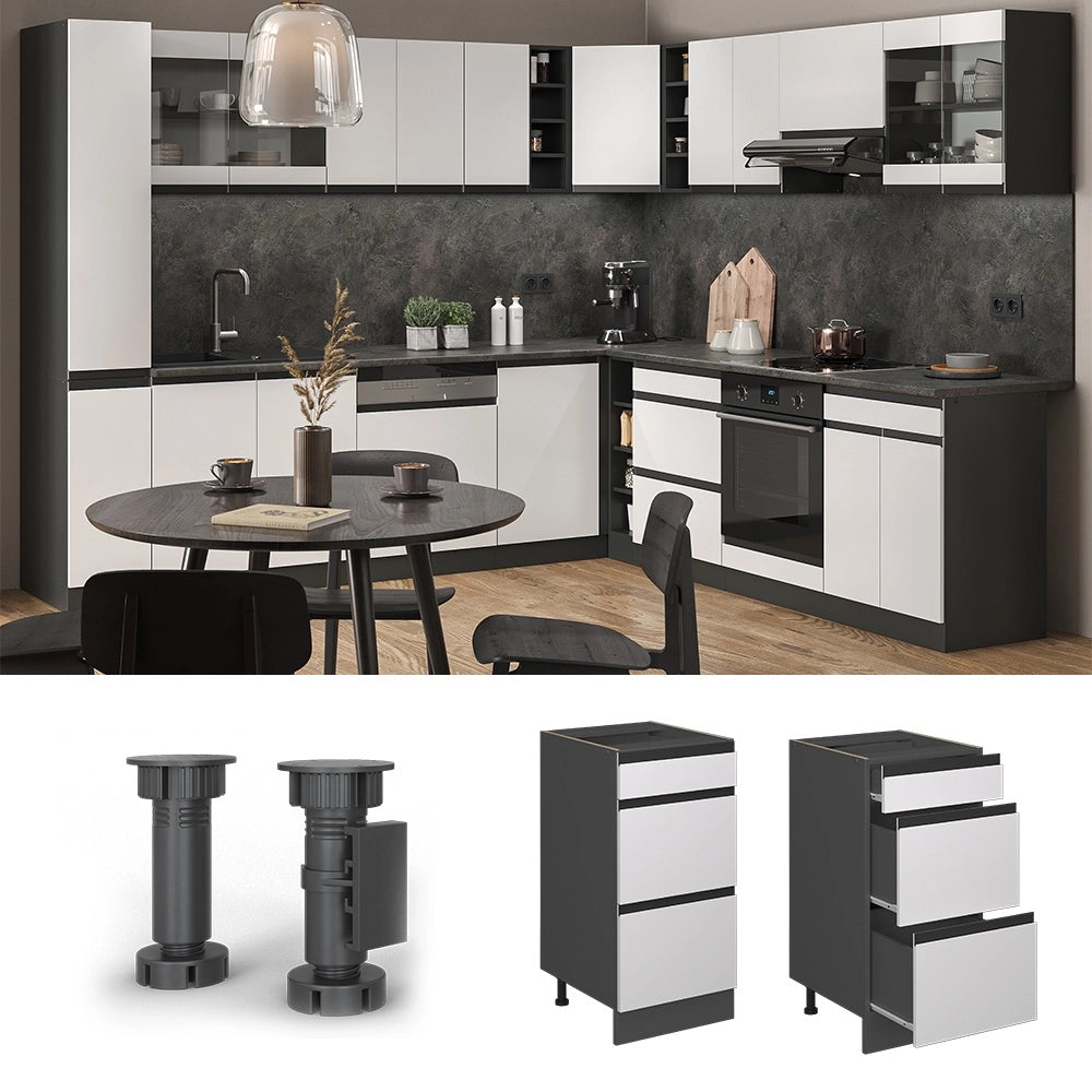 Mobiletto base per cucina R-Line Bianco/Antracite 40 cm J-Shape PL Marmo Vicco