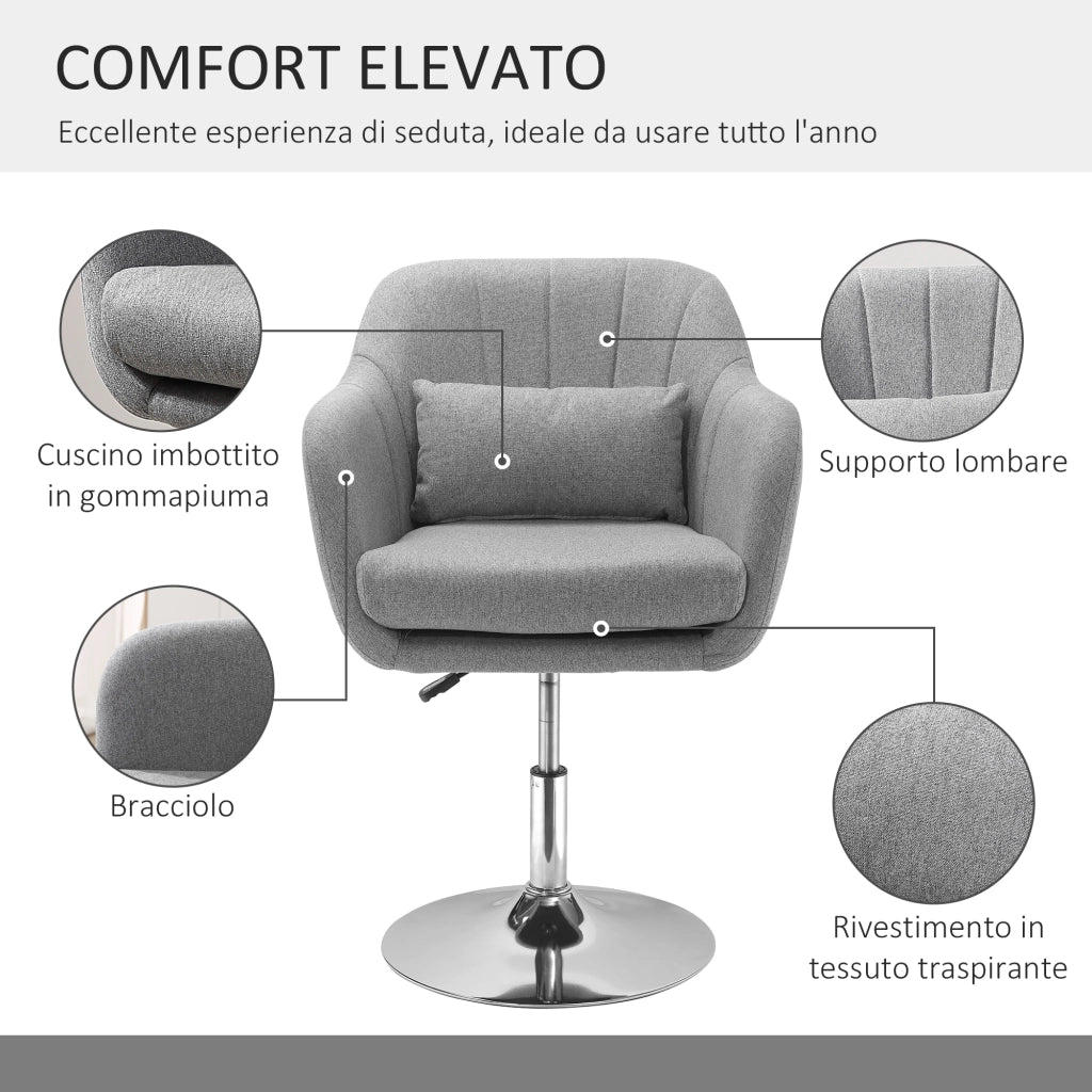 Sedia Girevole con Cuscino e Bracciolo ¨C Minimal ¨C Grigio 60x60x79-91 cm