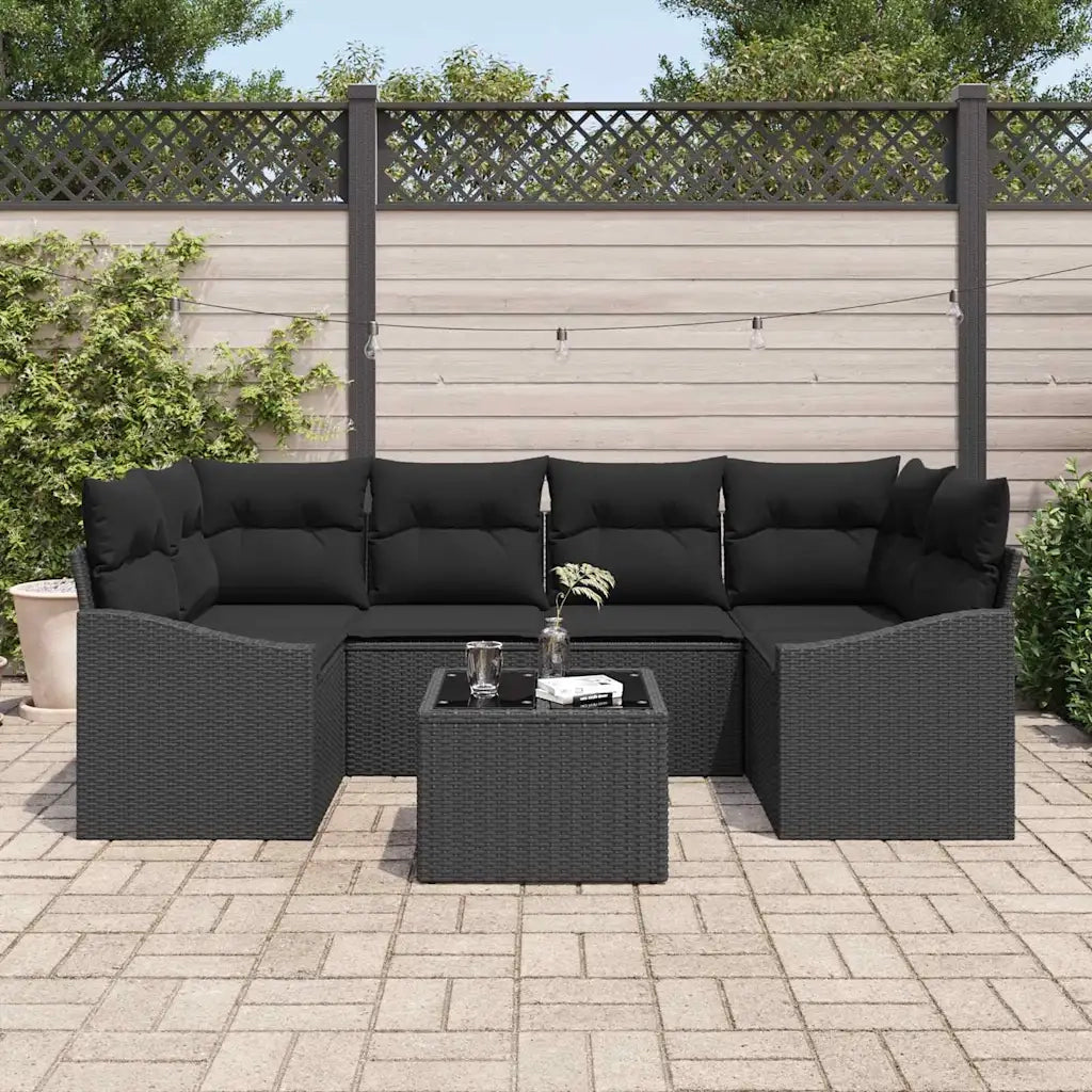 Set di divani con cuscino 7 pcs Nero polyrattan