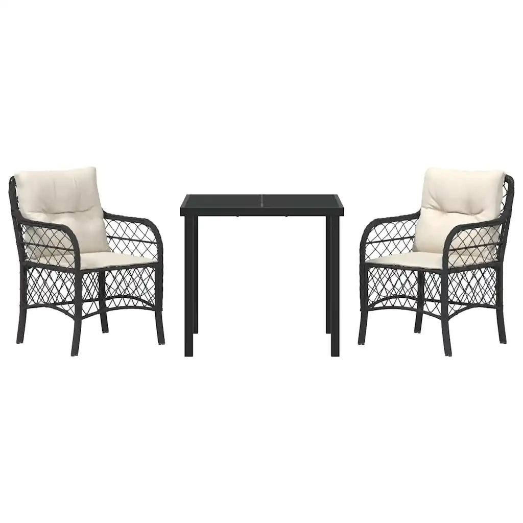 Set da Pranzo per Giardino con cuscino 3 pcs Nero polyrattan