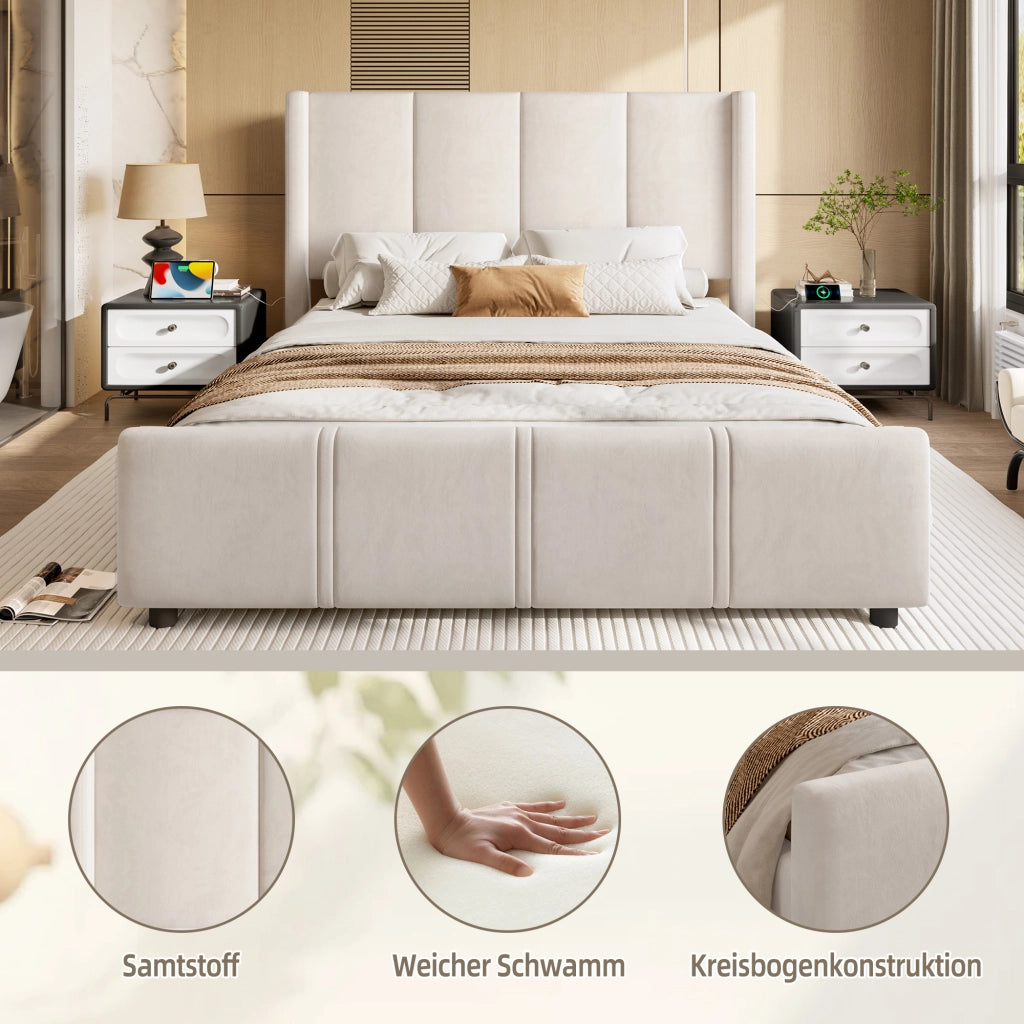 letto imbottito velluto beige 140 x 200 cm