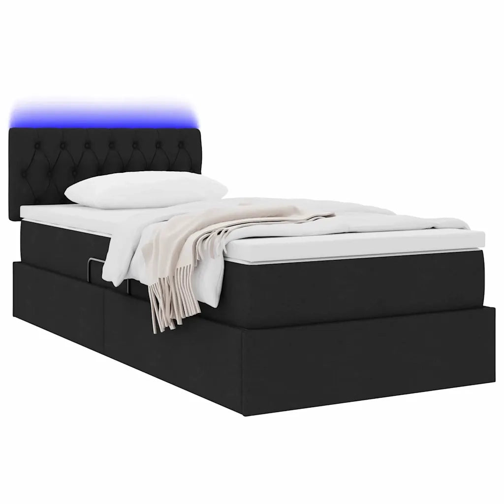 Letto con contenitore e LED con led Nero 100 x 200 cm Tessuto 3371189
