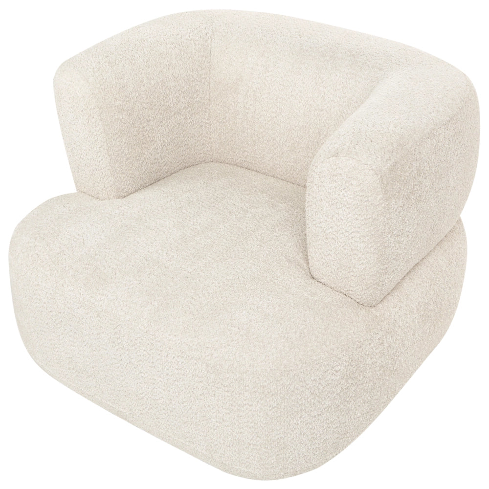 Accogliente Poltrona in Tessuto Chenille di Poliestere Beige Chiaro con Schienale Curvo Design Moderno Scandinavo
