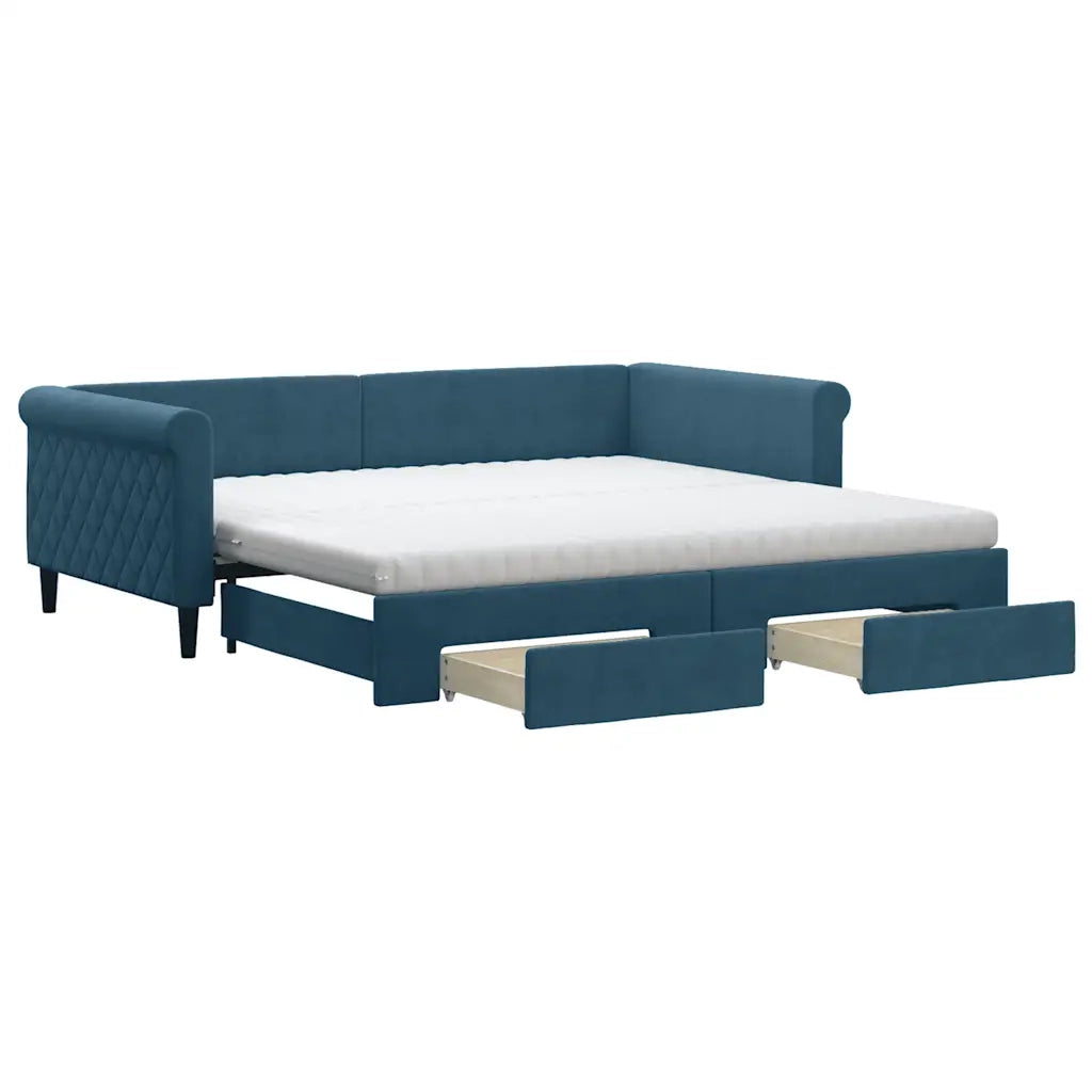 Divano Letto Estraibile con Cassetti Blu 100x200 cm in Velluto 3197849