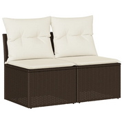 Set Divano Giardino 4 pz | Set Salotto da Giardino con Cuscini Marrone Polyrattan Acacia