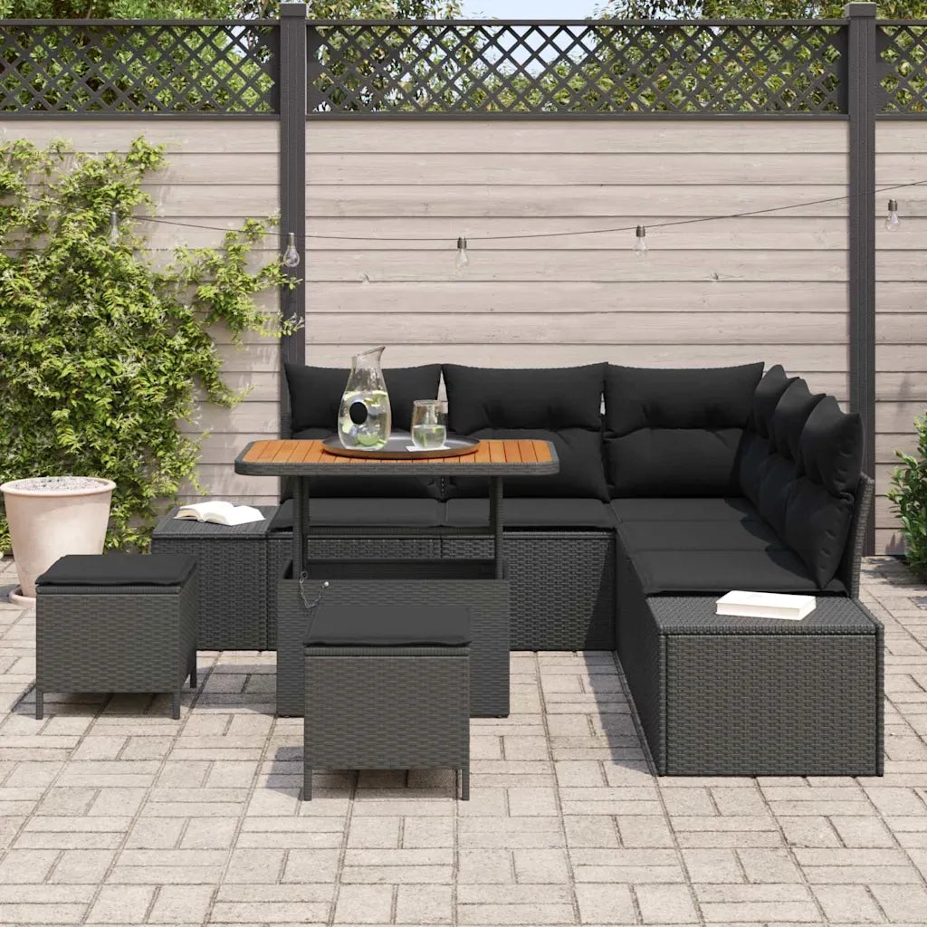 Set Divano da Giardino con cuscino 8 pcs Nero polyrattan