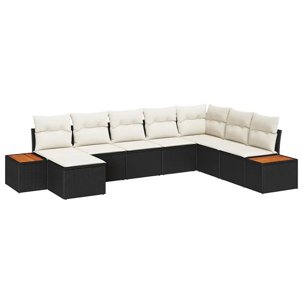 Set Divano da Giardino con cuscino 8 pcs Nero Poly Rattan