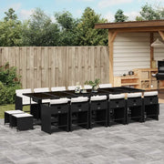 Set da Pranzo da Giardino 17 pz con Cuscini Nero in Polyrattan
