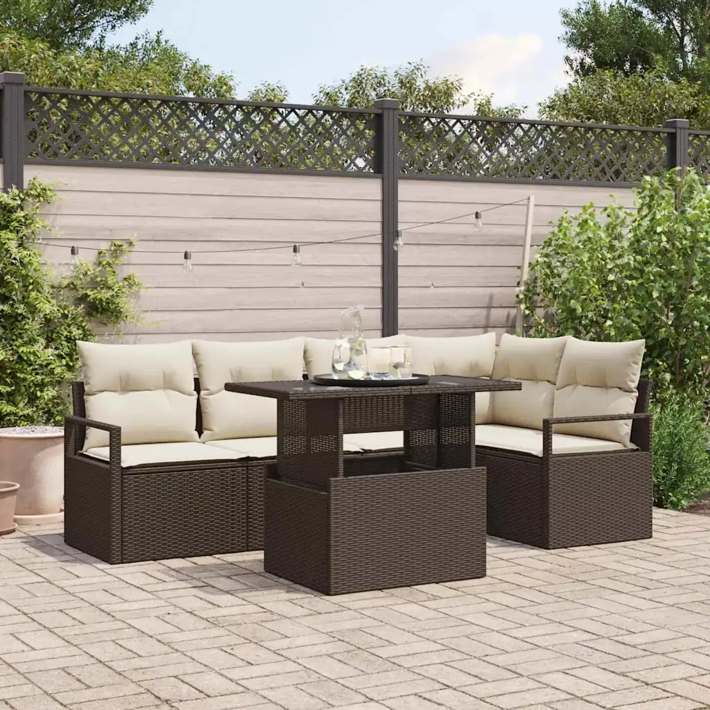Set Divano da Giardino 6 pcs Marrone e crema polyrattan
