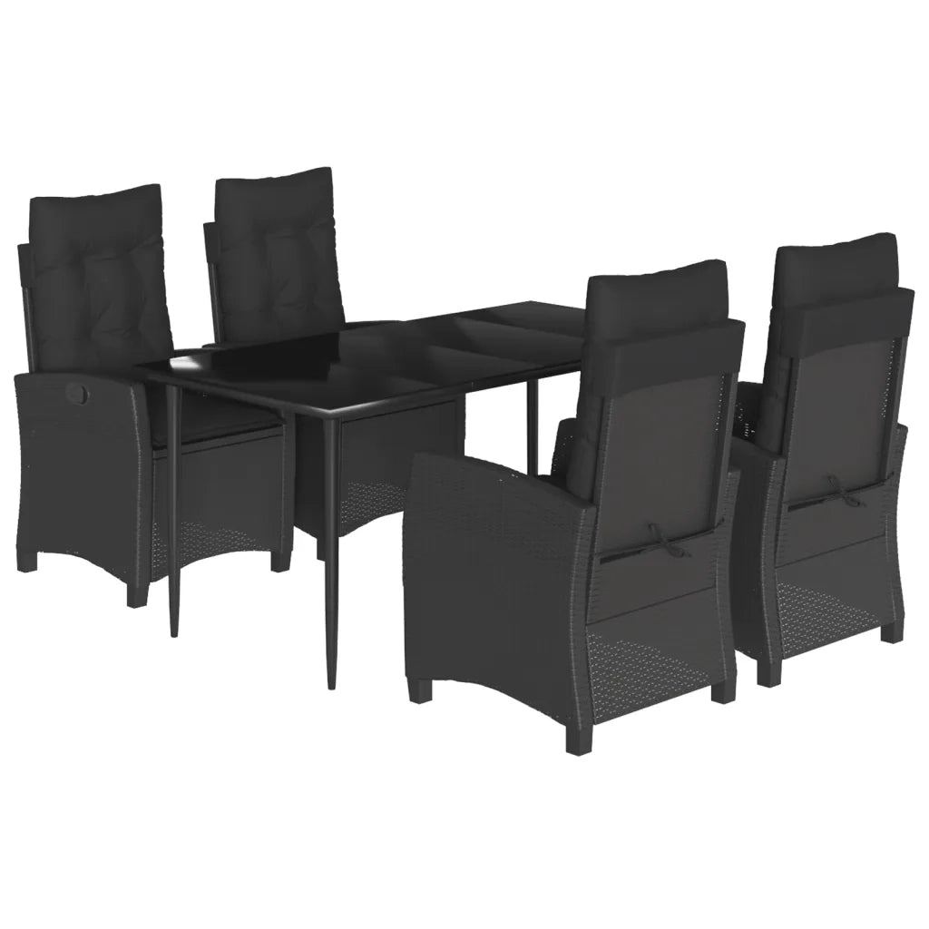Set da Pranzo da Giardino 5 pz Nero con Cuscini in Polyrattan