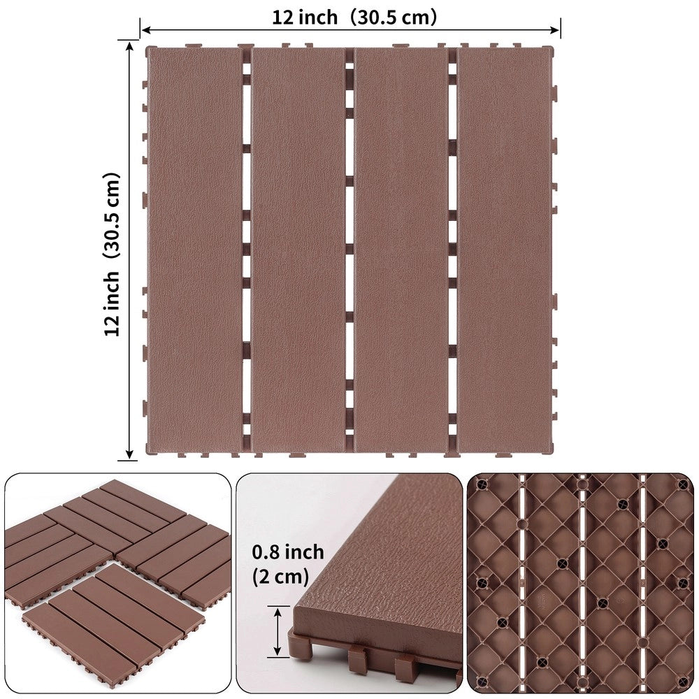Piastrelle da Pavimento Interlocking per Esterni ¨C MINIMAL ¨C Marrone, 12x12, 44 pezzi