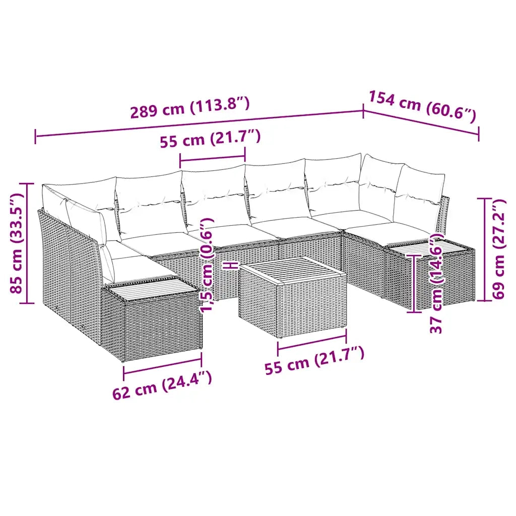 Set Divano da Giardino con cuscino 8 pcs Beige Poly Rattan 3348046