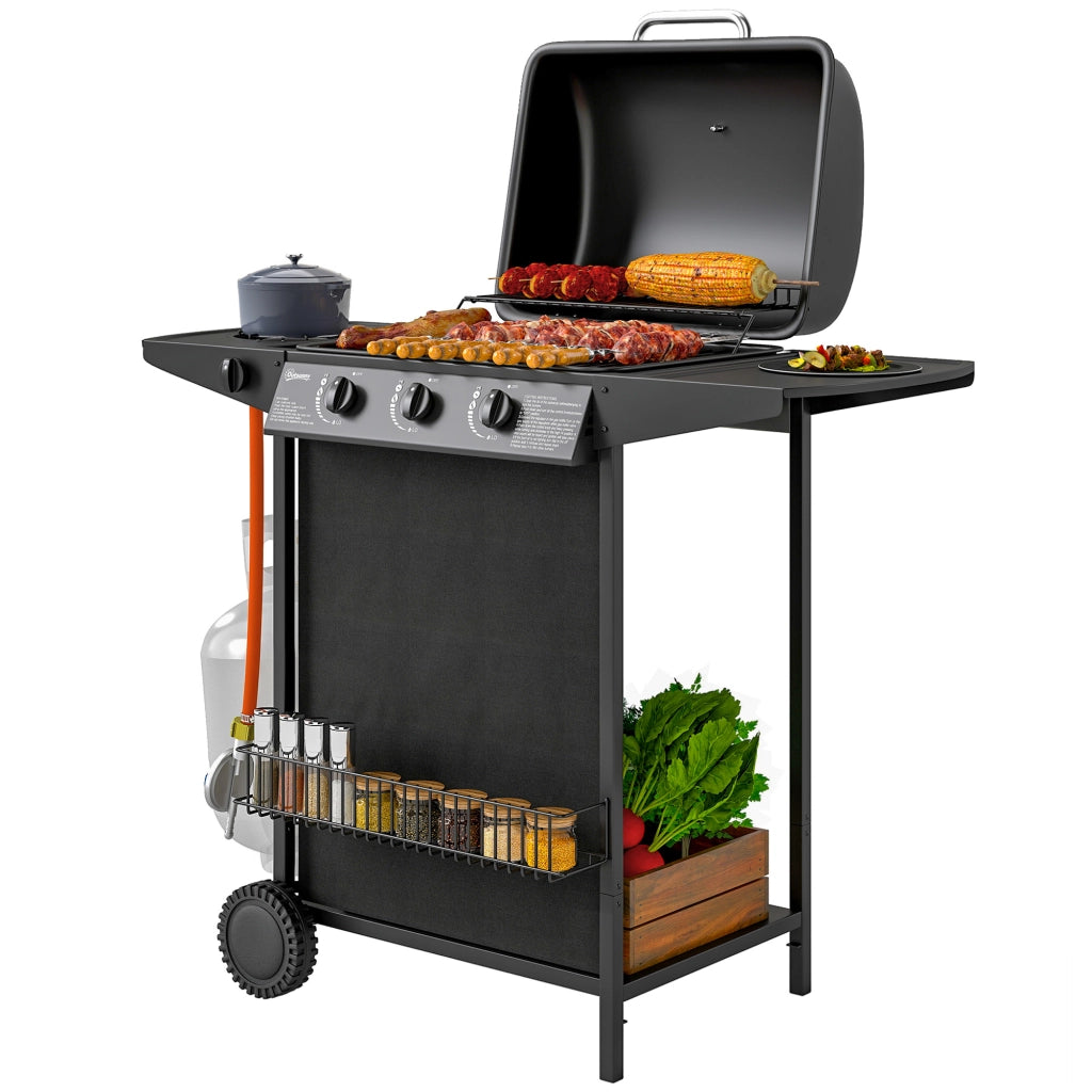 Barbecue a Gas 3 Bruciatori con Griglia e Termometro ¨C zephmum ¨C Nero 108x54x97 cm