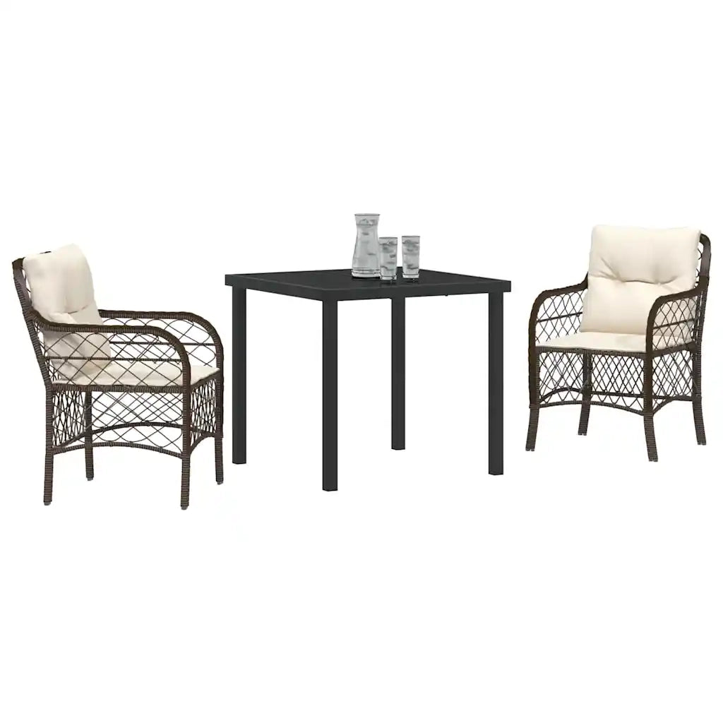 Set da Pranzo per Giardino con cuscino 3 pcs Marrone polyrattan