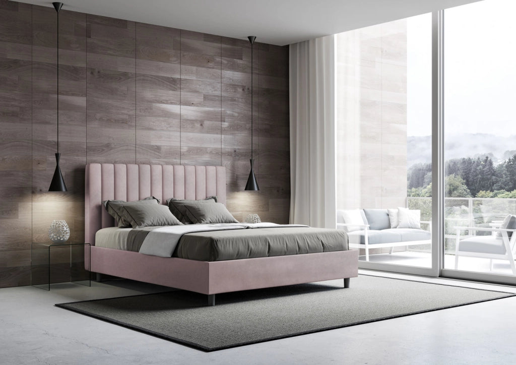 BS COM Letto una piazza e mezza con rete imbottito 130x210 microfibra glicine
