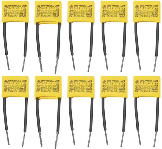 Condensatori di Sicurezza - 10 pezzi - Interferenza LED - 275V - 0,22µF - Assortimento - Adatto per Filtraggio di Obiezioni DC - in Polipropilene