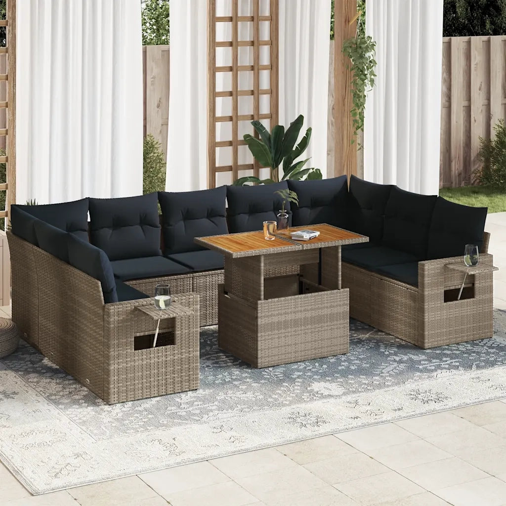 Set Divano da Giardino 10 pz con Cuscini Grigio in Polyrattan 3327197
