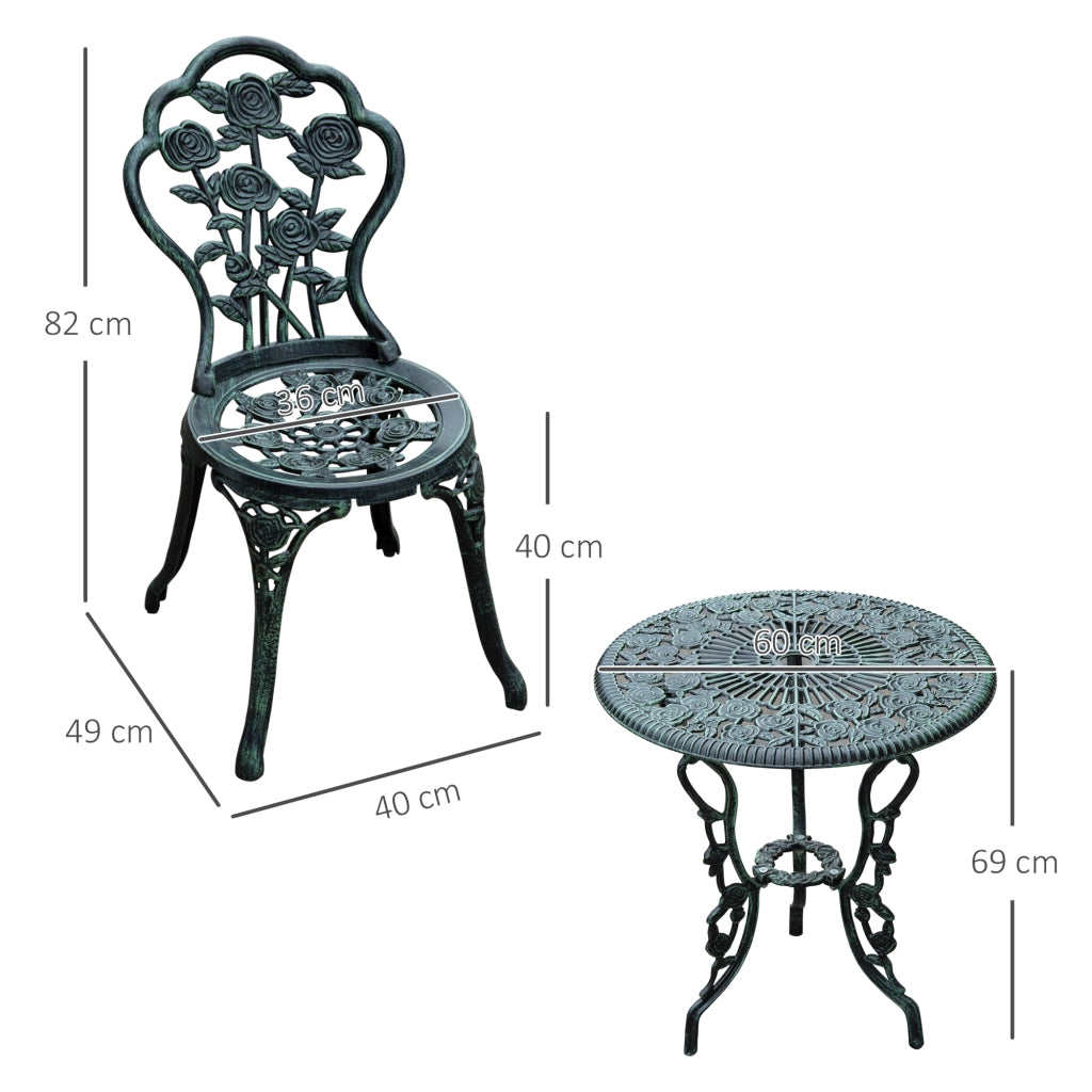 Set Bistro: 3 pezzi. Jardin Vert mobili da giardino antichi in alluminio fuso per balcone e terrazza