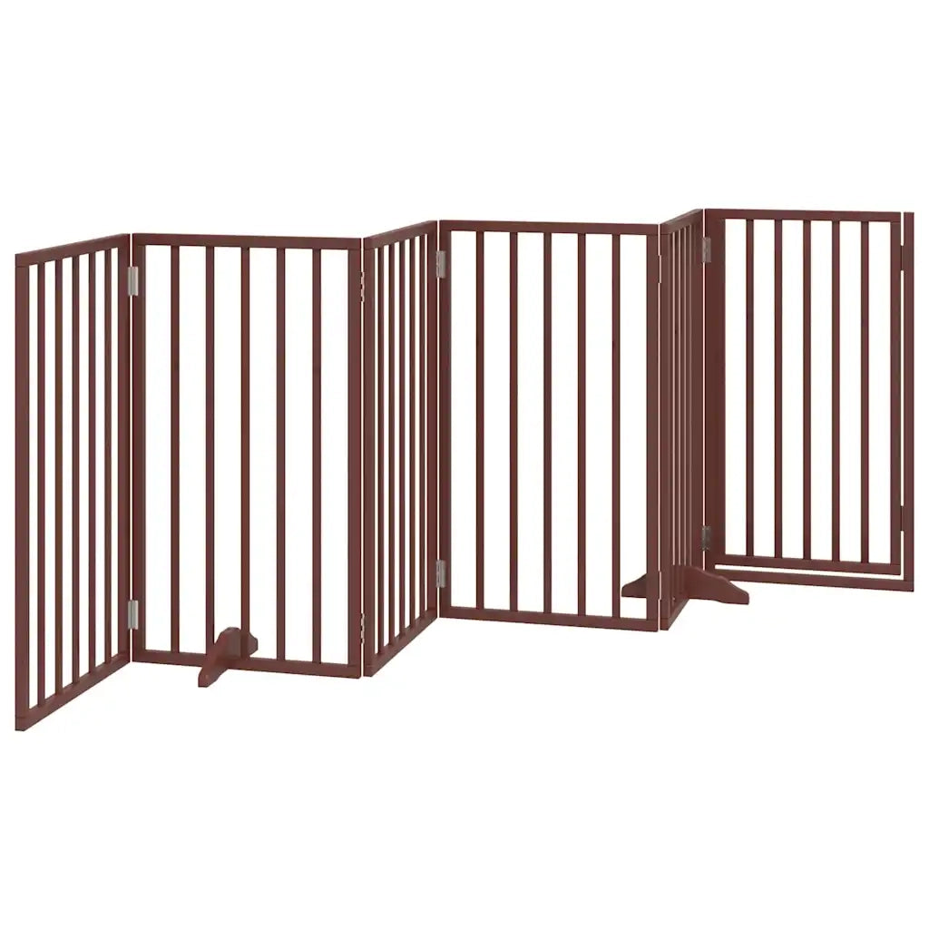 Cancelletto per cani con porta pieghevole 6 pannelli marrone 300 cm in legno di pioppo 352199
