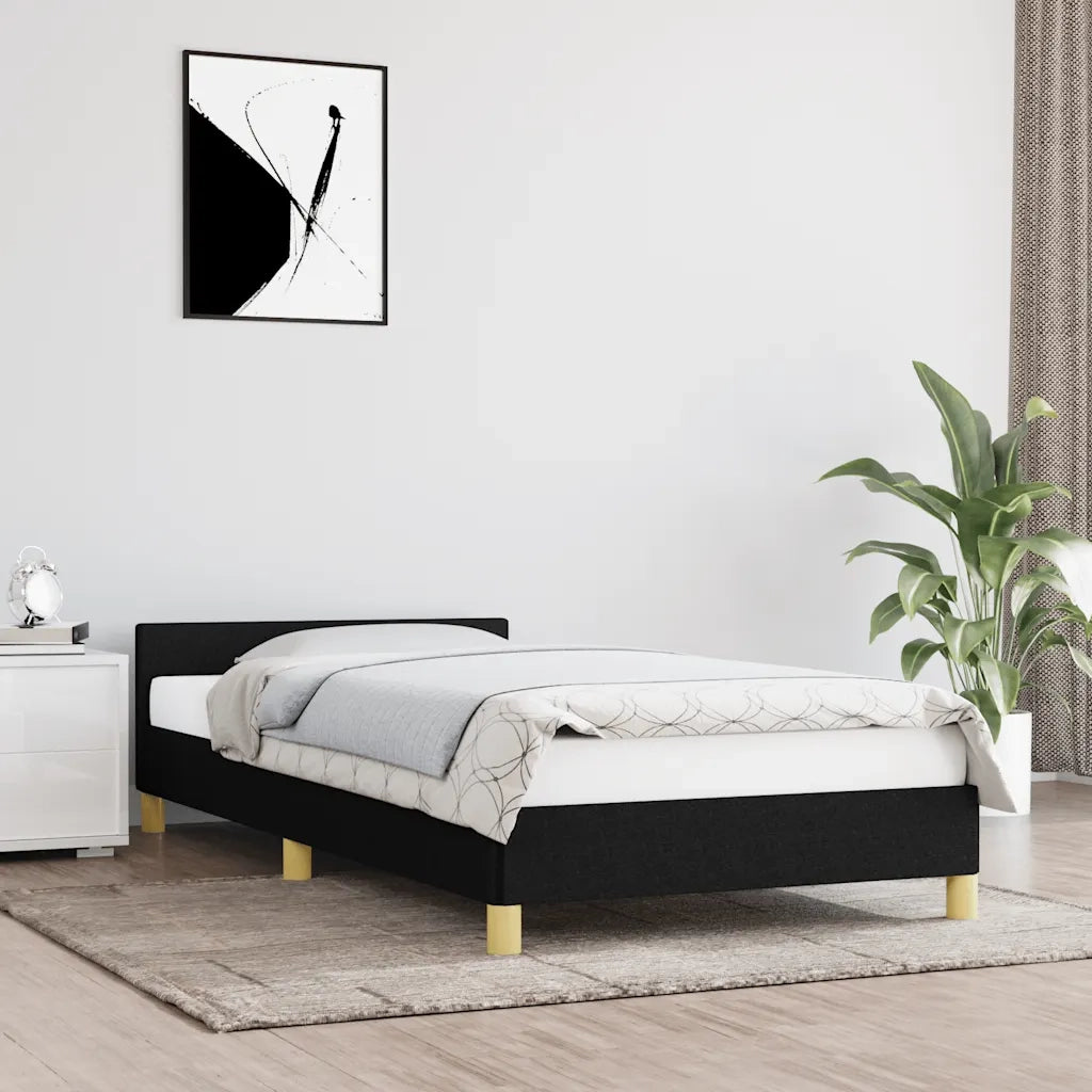 Letto singolo | Letto per adulti | Giroletto con Testiera senza Materasso Nero 90x190 cm Tessuto