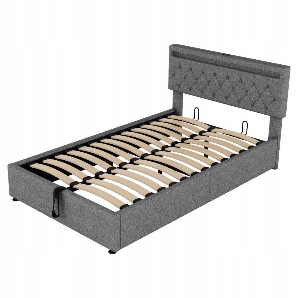 Letto 140x200 con LED e USB - Xylo - Idraulico, Grigio