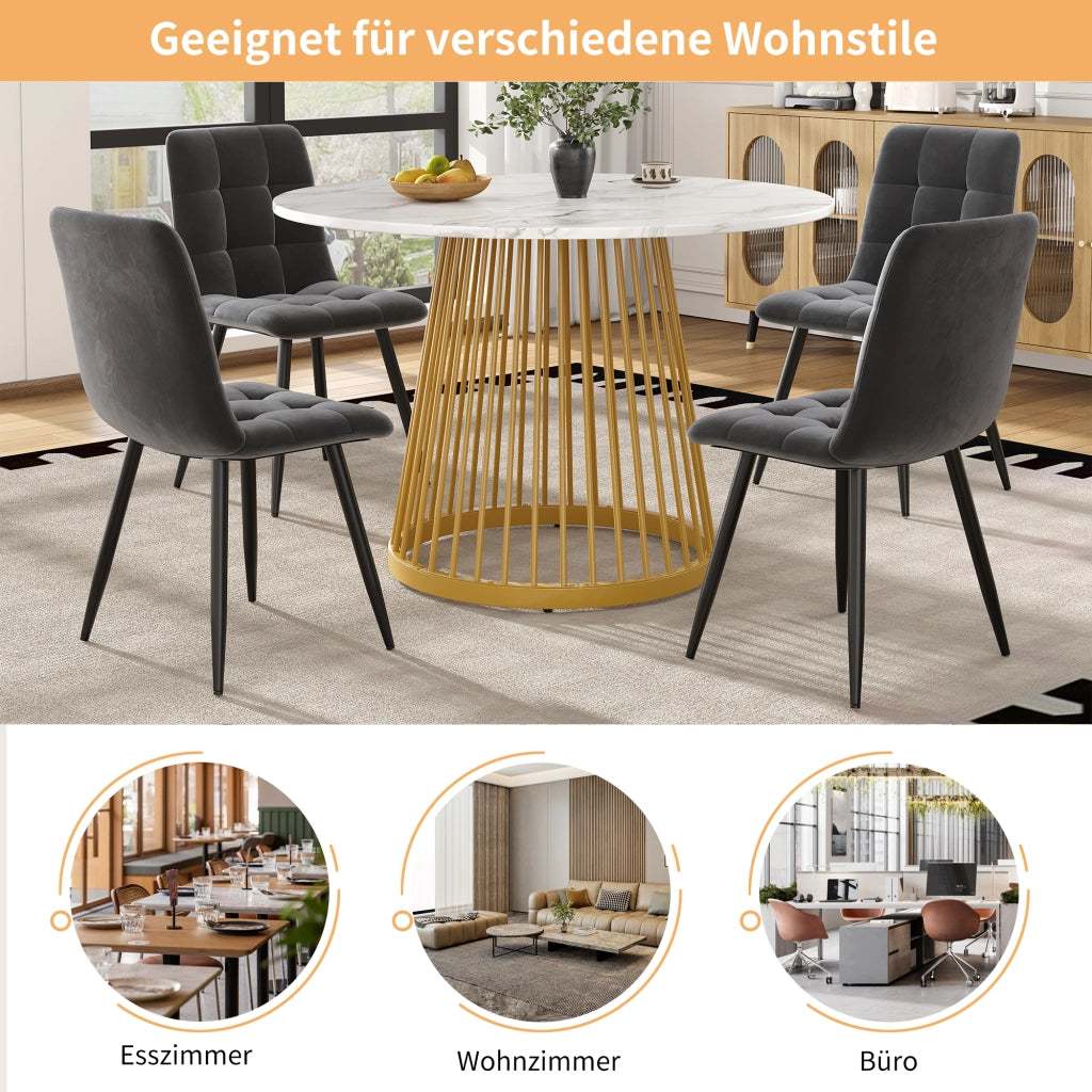 TAVOLO DA PRANZO Rotondo 80x80x76 cm MDF e Metallo Oro/Bianco