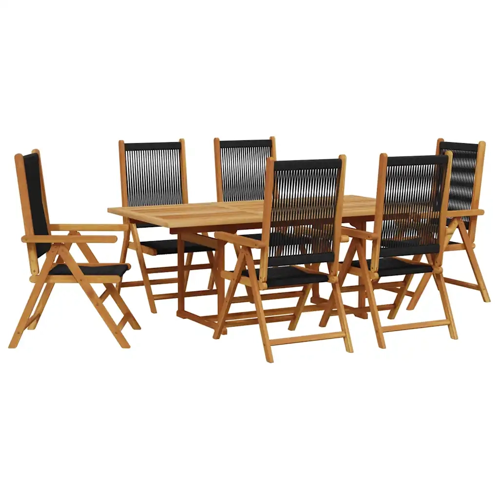 Set Pranzo da Giardino 7 pz Nero Polyrattan e Legno Massello 3281733
