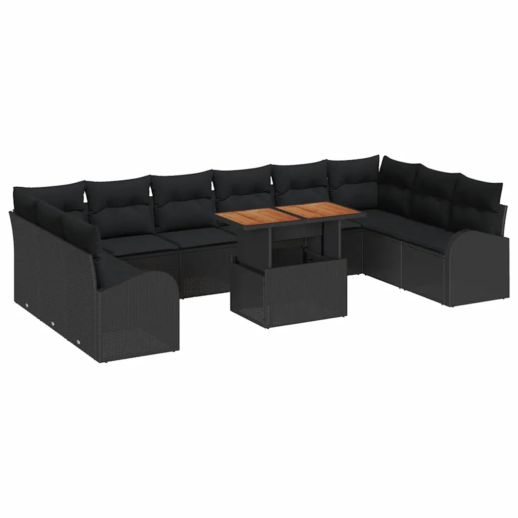 Set Divano da Giardino 11 pcs Nero Poly Rattan 3358375
