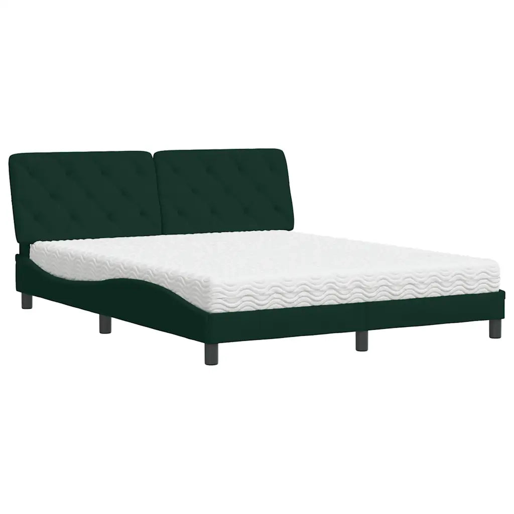 Letto con Materasso Verde Scuro 160x200 cm in Velluto