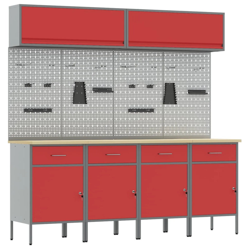Set di mobili da lavoro con cassetto con blocco 10 pcs Rosso 3321487